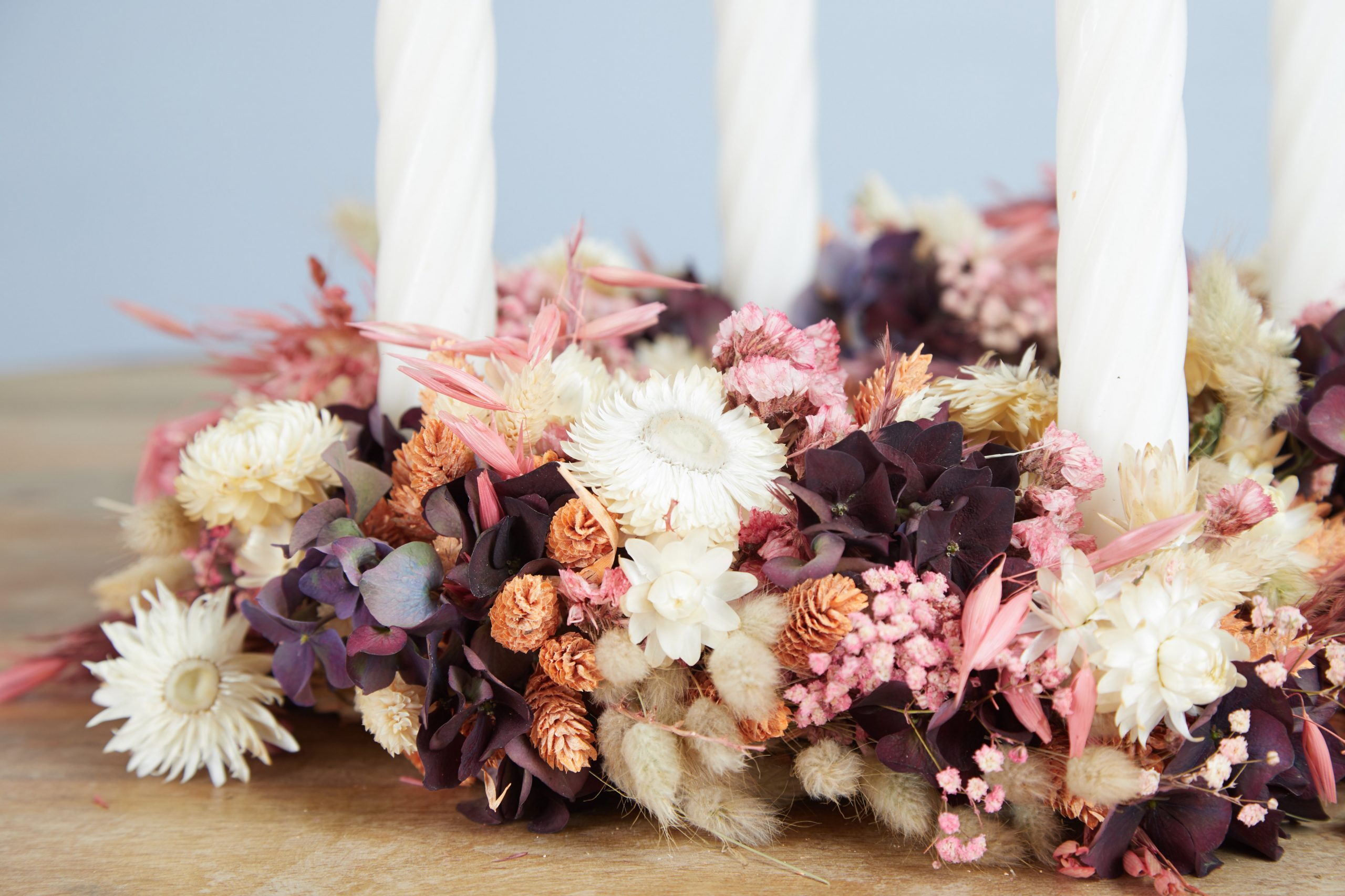 Advent wreath made of dried flowers - 