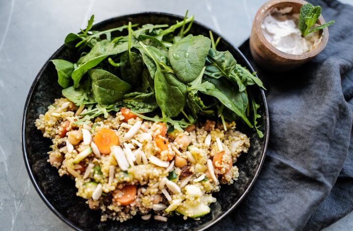 Quinoa bowl, meal prep, lunch, basic nutrition, basic recipe, spices, vegan, herbal cream, quinoa, acid-base balance
