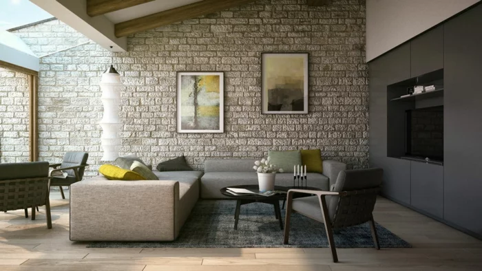 1681938040 955 Stone wall in the living room 43 examples of.webp - Stone wall in the living room - 43 examples of how stones affect the ambience