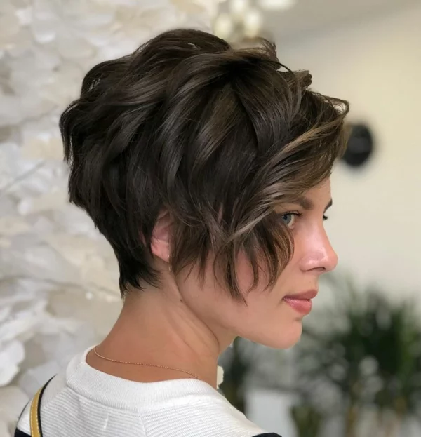 Pixie cut with bangs - long curly side bangs 