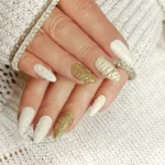 Christmas nails simple Christmas nail designs almond nails white and gold