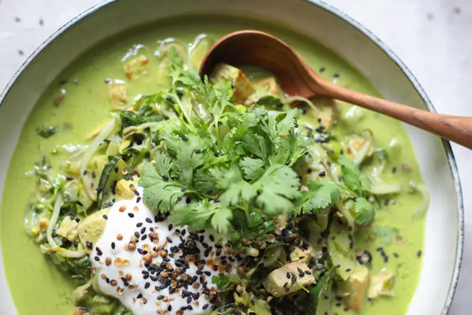 Vegan green curry with tofu and coriander