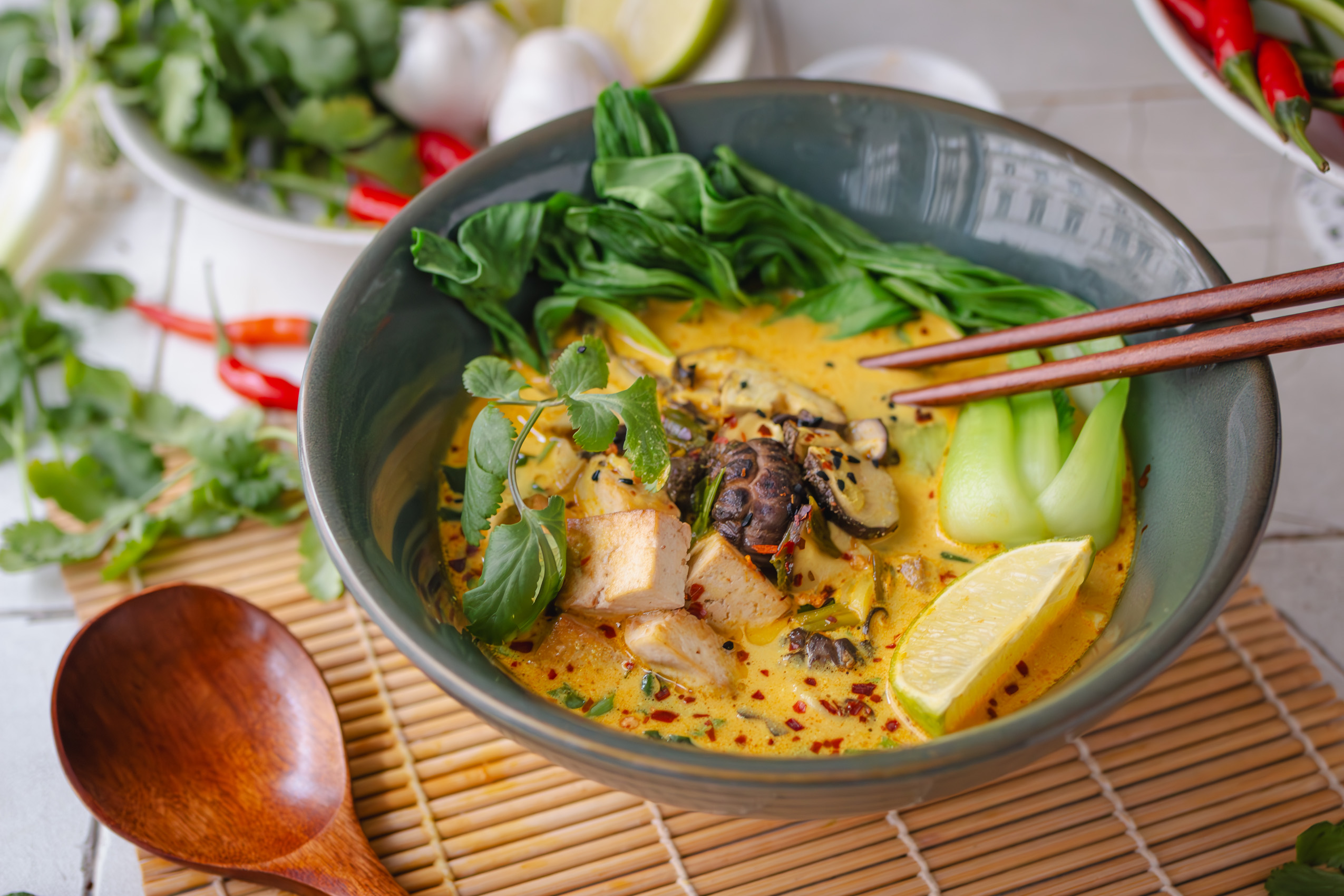 Vegan coconut soup Tom Kha