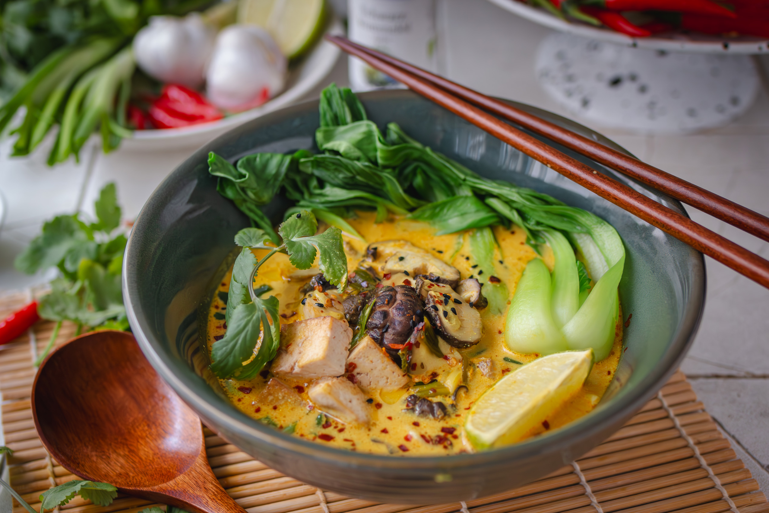 Vegan coconut soup Tom Kha