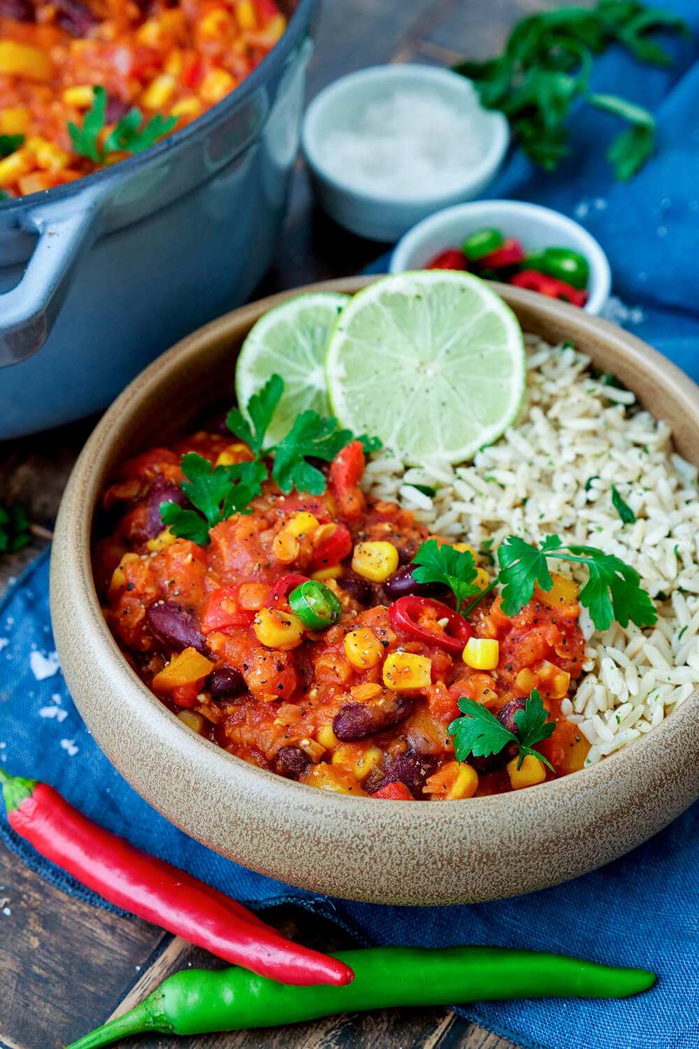 Vegetarian chilli recipe with lentils and coriander