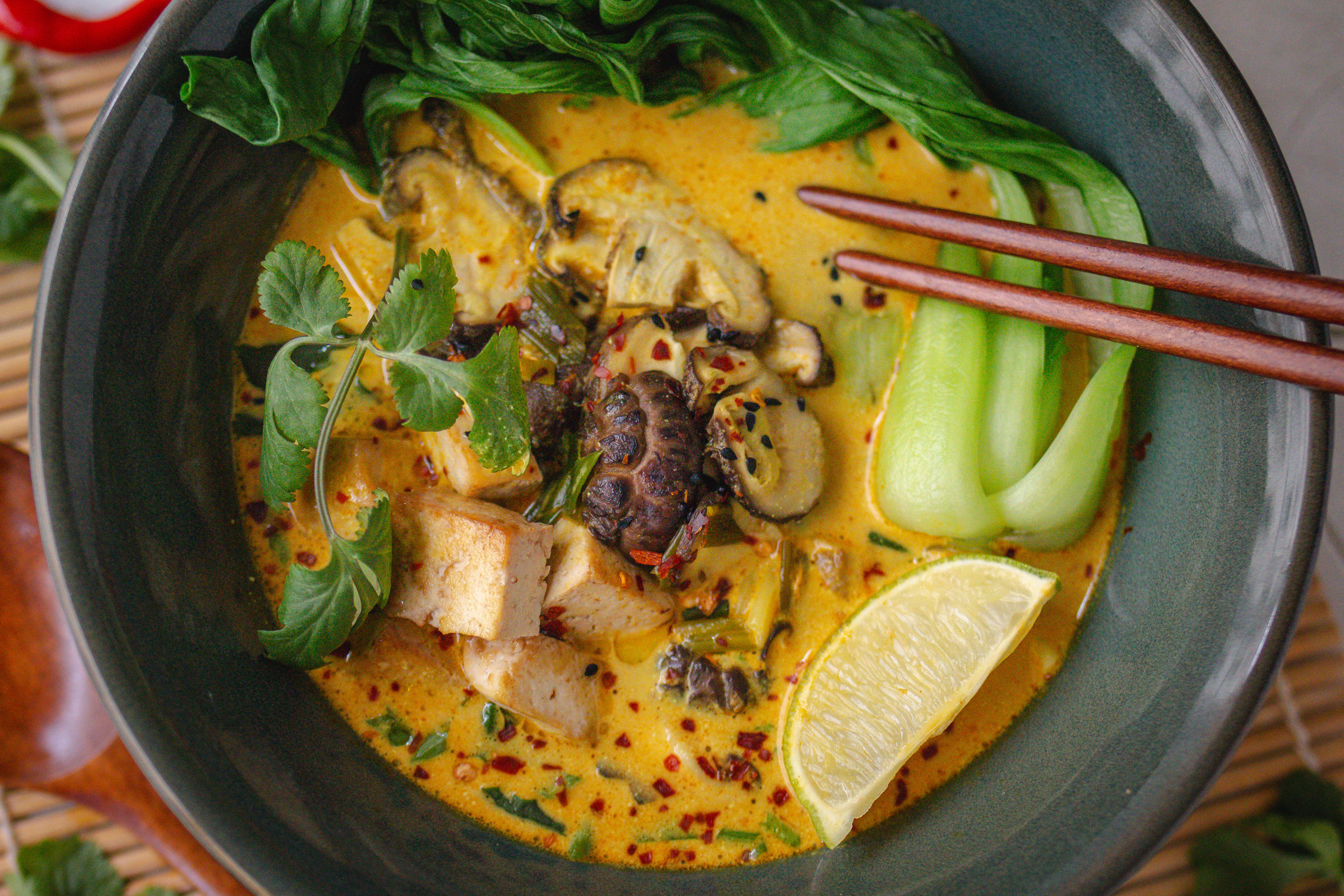 Vegan coconut soup Tom Kha
