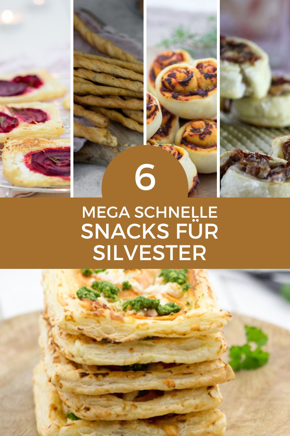 Hearty snacks for New Year's Eve. Quick and simple ideas for finger food. Recipes with and without meat.