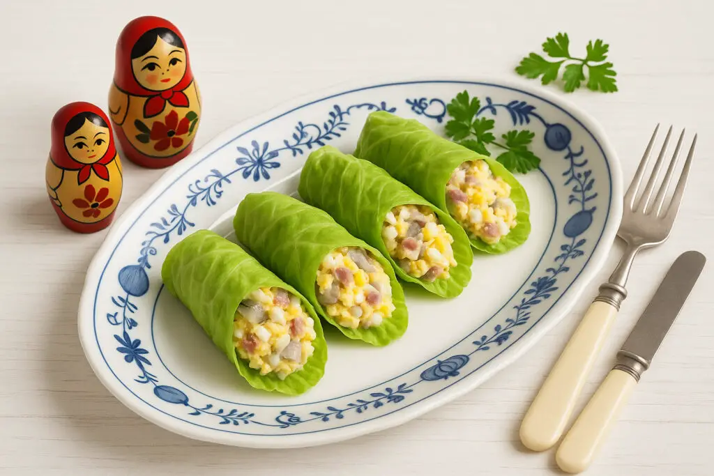 Salad leaves with eggs