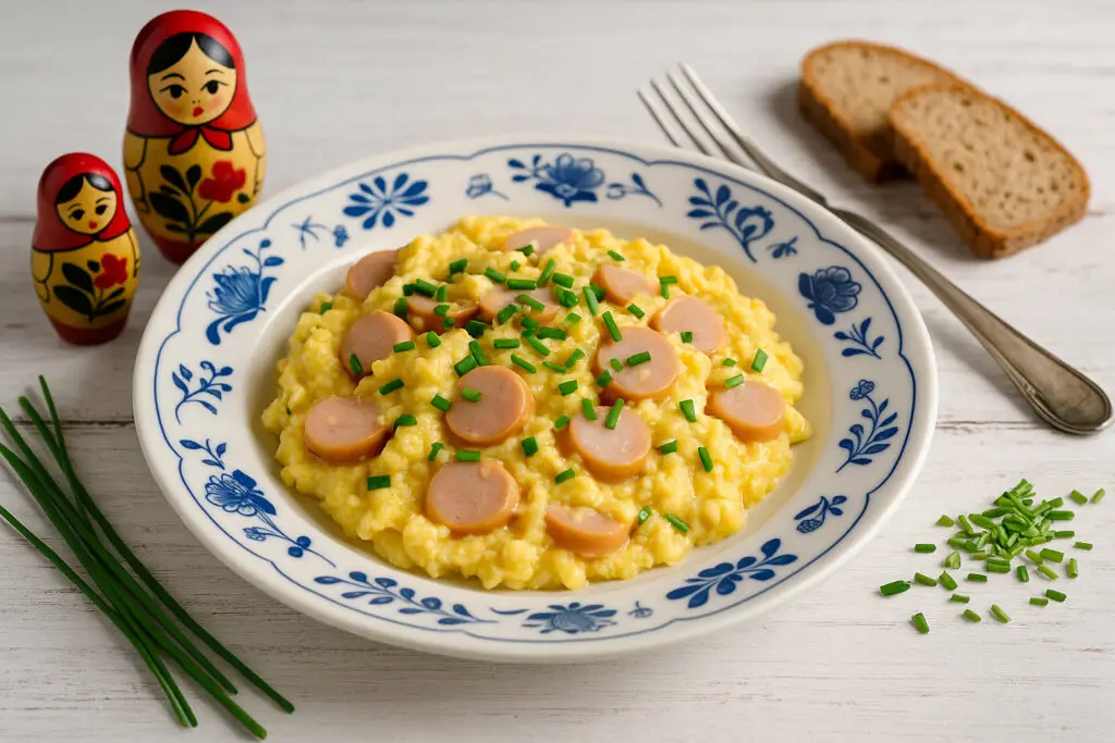 Small eggs with sausages