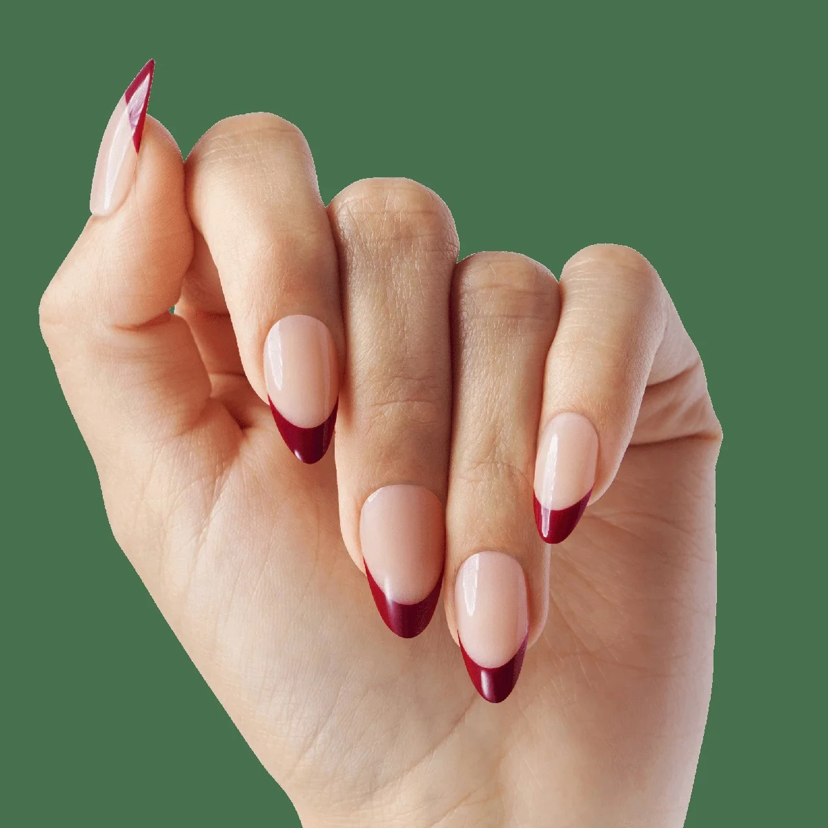 Color contrast between pink and wine red on French nails