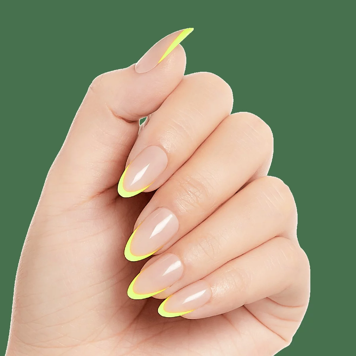 Well-kept nails in nude tone with yellow tip