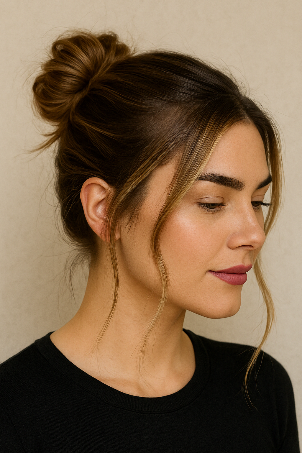 Messy Bun with gloss effect