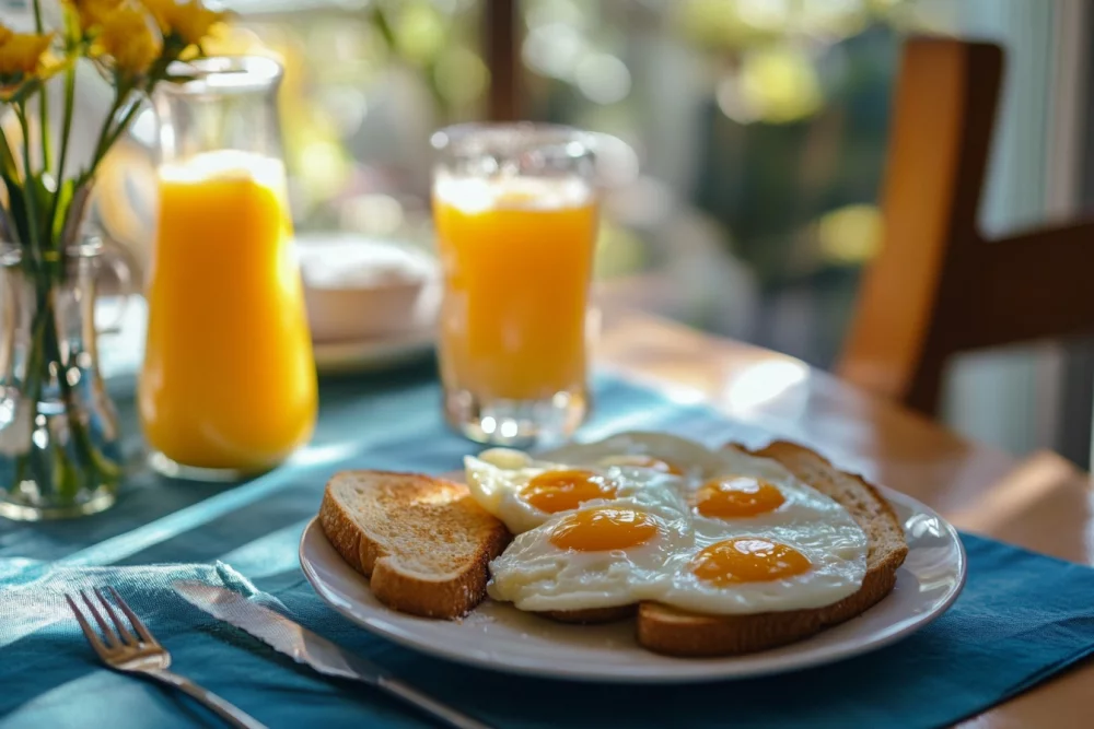 Fried eggs and slightly toasted bread - Easter breakfast ideas