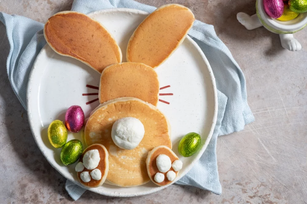 Easter breakfast ideas - pancakes arranged in rabbit form