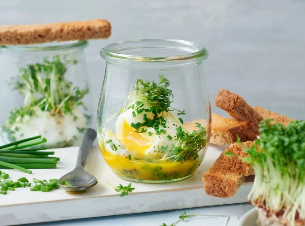 Interesting Easter breakfast ideas - eggs in a glass with cress
