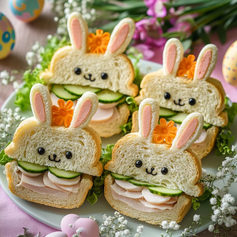 Sandwiches in rabbit shape to the Easter breakfast