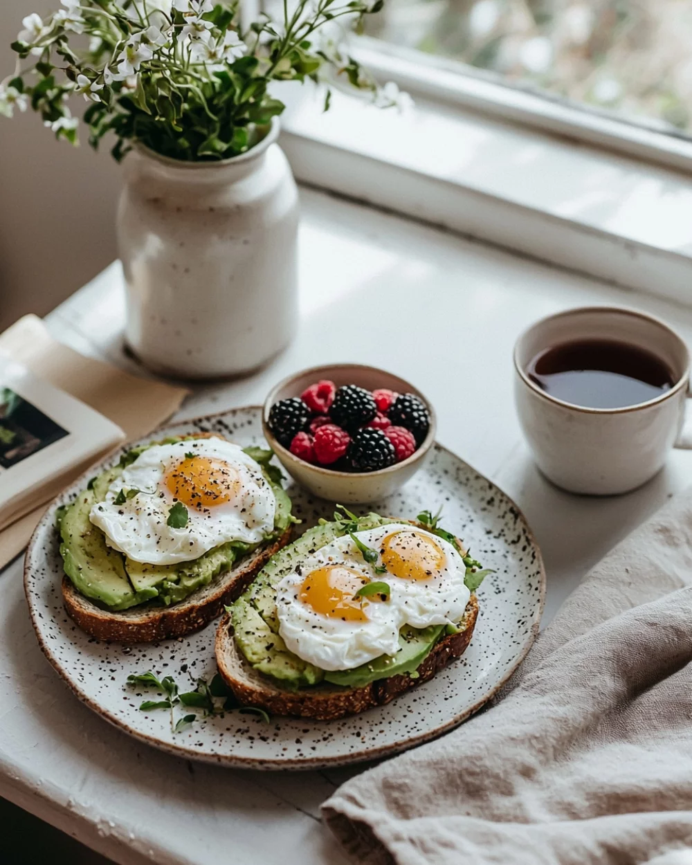 Fried eggs with avocado
