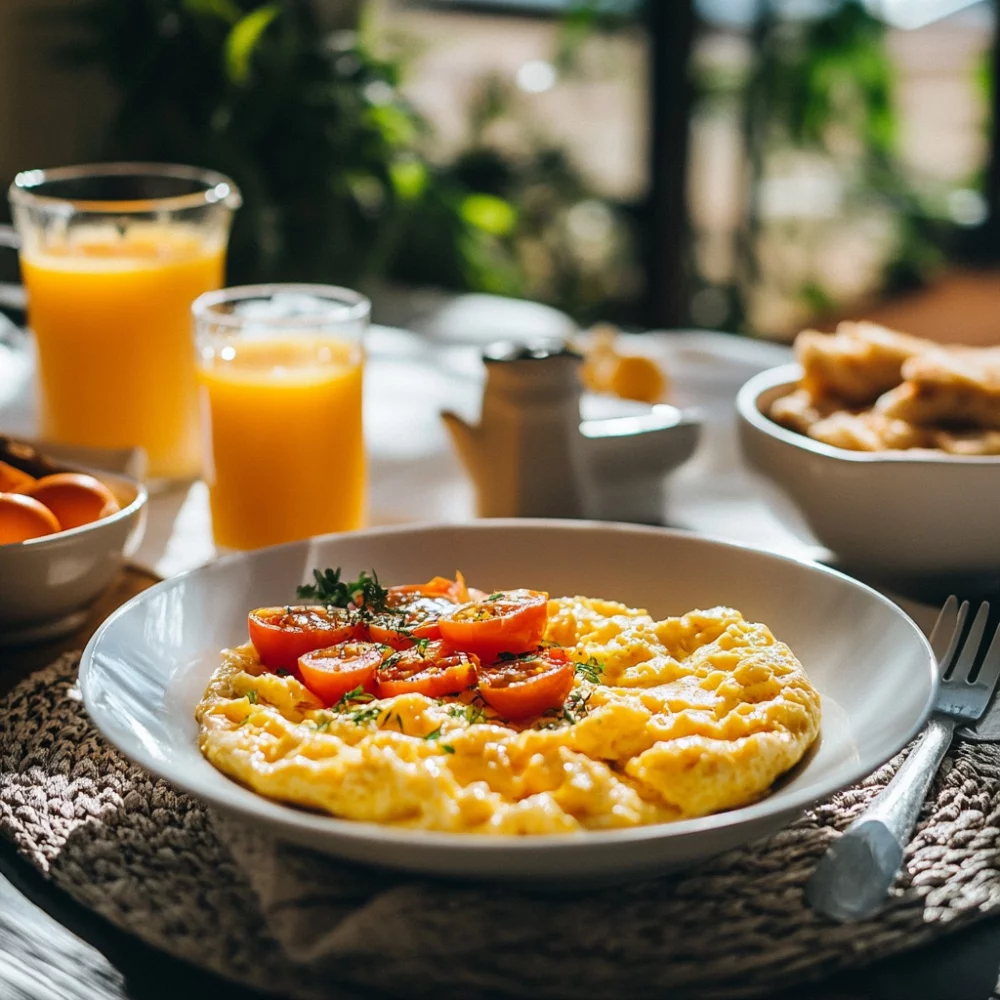 Small eggs with tomato slices 