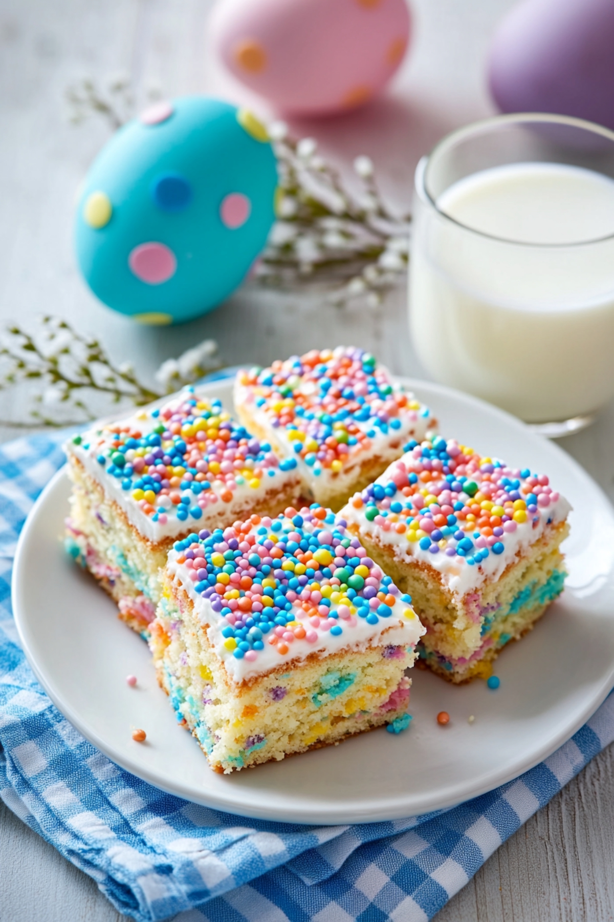 Four Easter cakes in delicate colors