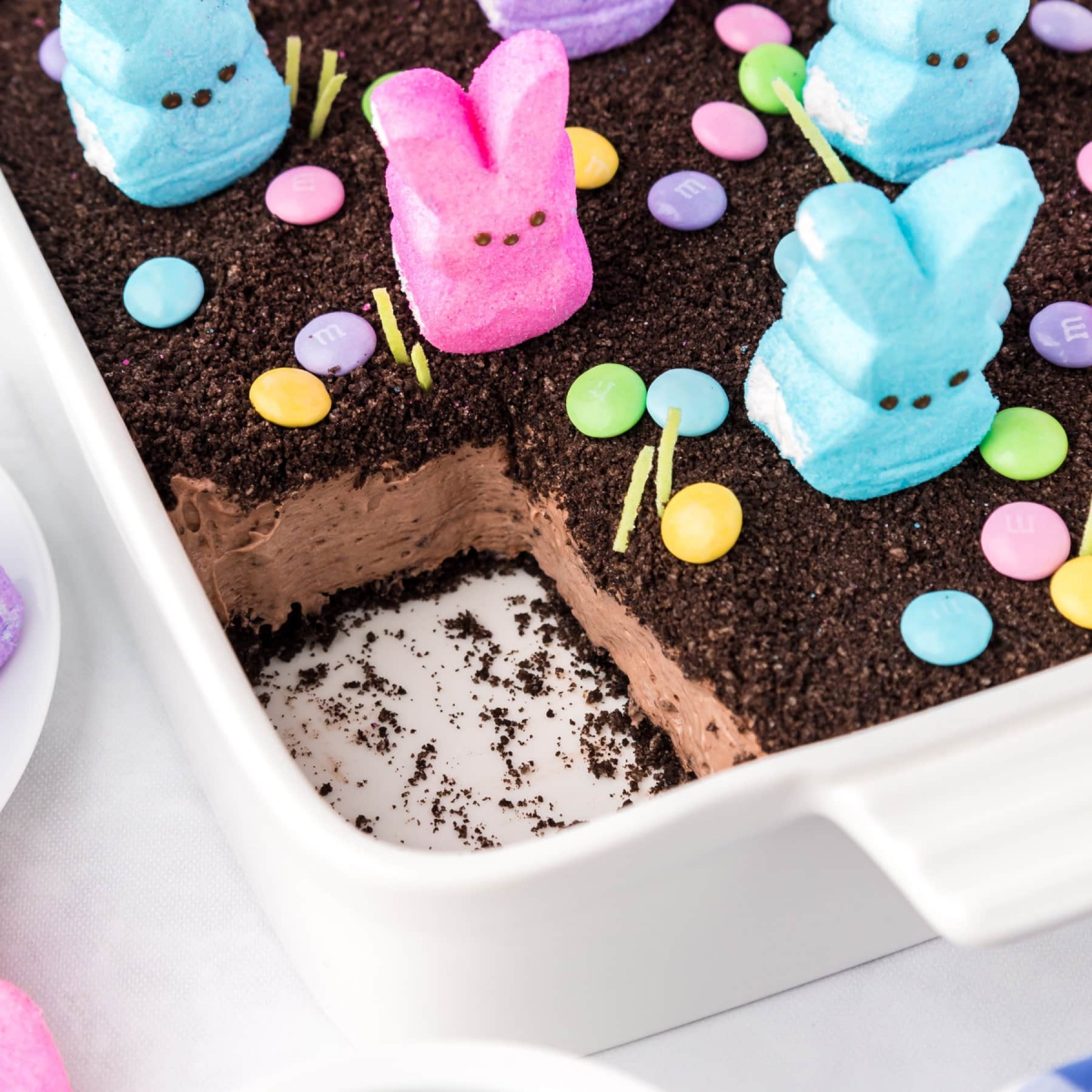 Bake chocolate cake and decorate with rabbits