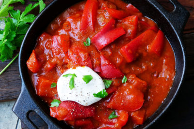 Paprika sauce refined with a blob of crème fraîche
