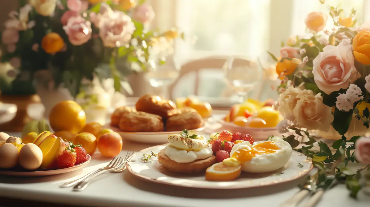 A festively laid table for Easter brunch in festively laid table for Osterbrunch