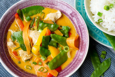 Thai curry with chicken in the bowl